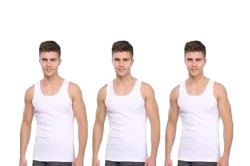 Men's White Sleeveless Vest, Cotton Inner Wear, Round Neck Tank Top, Pack of 3-picture-32