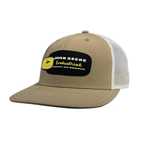 John Deere Vintage Logo Premium Tractor Moline IL (US Alpha One Size Khaki/White 3D Logo)