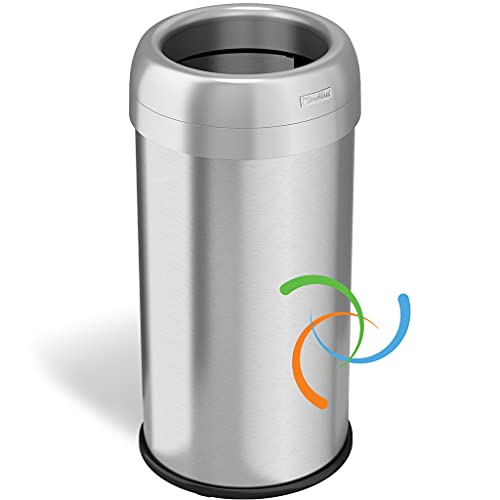 ITouchless 16 Gallon Dual-Deodorizer Round Open Top Trash Can And Recycle Bin, 60 Liter Stainless Steel Commercial Grade Trashcan, 10 Inch Opening Good For Home, Restaurant, Restroom, Office