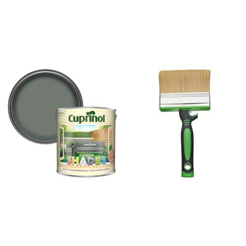 Cuprinol Garden Shades - Wild Thyme (2.5L) & Fit for The Job 4 inch Large Capacity Shed and Fence Block Brush for Rapid Painting of Sheds & Fences and Other Garden