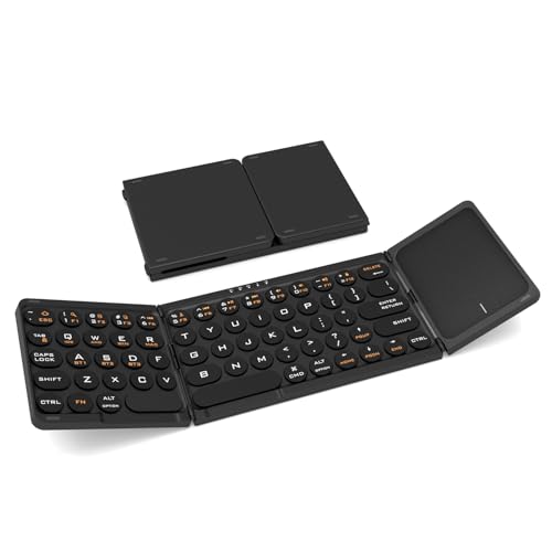 Foldable Bluetooth Keyboard with Touchpad - Portable Wireless Keyboard, Rechargeable Full Size Ultra Slim Pocket Folding Keyboards for Android Windows iOS Tablet & Laptop