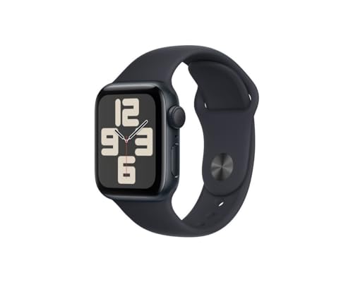 Apple Watch SE (2.ª generación, 2023) (40 mm GPS) Smartwatch con caja de aluminio y correa deportiva medianoche - S/M. Seguimiento de actividad física y sueño, detección de accidentes, pantalla Retina