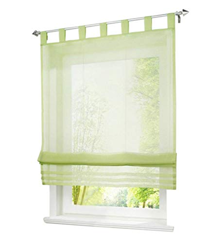 GOLDION 1 Stück Raffrollo mit Schlaufen Gardinen Küche Raffgardinen Transparent Schlaufenrollo Vorhänge Rollos Voile Transparent Vorhang Modern Voile Raffrollo (BxH 120x155cm, Grün) Cover