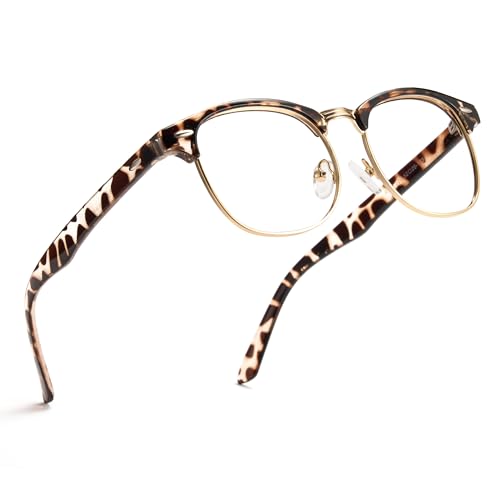 Image of Cyxus Leopard Blue Light Glasses for Women Men Semi Rimless Browline Frame Glasses Reduce Eye Strain UV Protection for Computer Screen 8056T03
