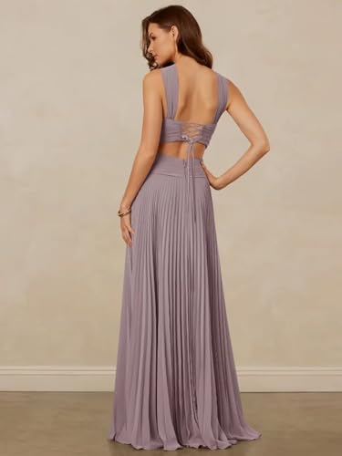 Chiffon Halter Bridesmaid Dresses for Women Ruched Formal Dress A Line Evening Party Gown with Slit4