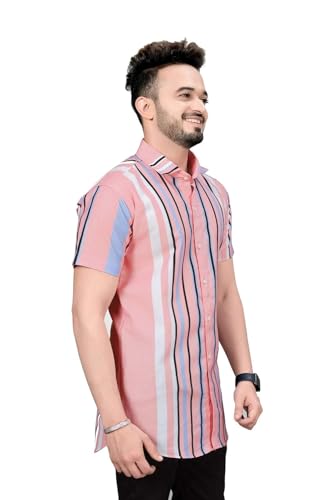 Image of LookMark Men's Trendy Lycra Blend Spread Collar Half Sleeve Printed Shirts - Elevate Your Style with Comfort and Versatility (Pack of 2)