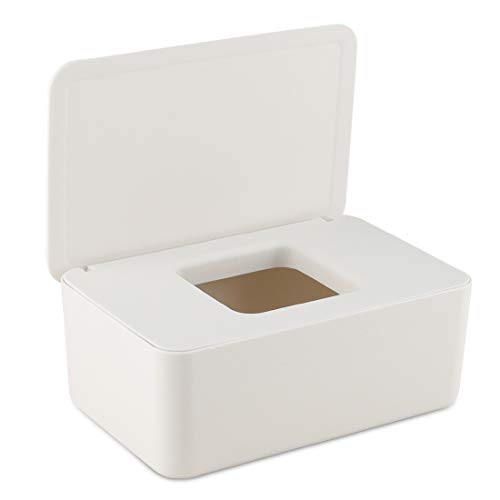 EKKONG Caja para toallitas húmedas,Caja De Servilletas, ispensador de toallitas de pañal Caja,Dispensador de Toallitas Húmedas y Secas, Caja Portátil De Viaje con Cubierta a Prueba de Polvo (Blanco)