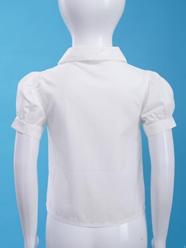 Girls Button Down Shirts Puff Sleeve Bowknot White Blouse for Kids School Uniform Shirt Summer Casual Tops4