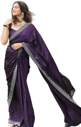 Yashika Hot Fix Solid Purple Color Satin Foam Saree with Unstitched Blouse (AZ-YS-OG1-PINTU, Purple, One Size)