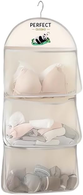 MIUPOO Multi Purpose Multi Layer Mesh Storage Hanging Bag,Hanging Storage with Metal Hanger Mesh Pockets for Bra Underwear Socks,Pockets Hang Store Bag for Door Wall Closet