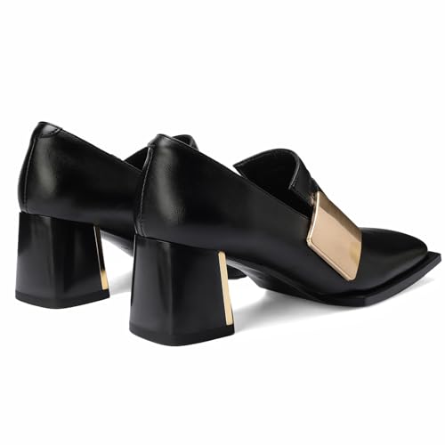 Image of Loafers for Women Patent Leather Buckle Square Toe Chunky Block Dress Slip On Wide Casual Comfortable Dressy High Heels Ladies Comfort Moccasins Elegantes 2 Inch Shoes