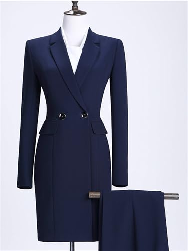 Women's Suit 2 Piece Set Business Office Work Formal Long Blazer Jacket Tuxedos and Pants Outfits2