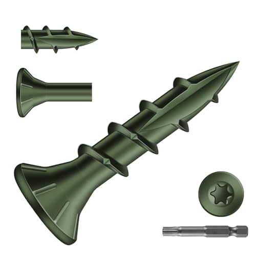 Image of #8 x 3 /4 inch Deck Screws (260Pcs) 1lb. Exterior Wood Screws. Carbon Steel, Green, Flat Head, Rust Resistant epoxy Coated, with T25 Star Bit