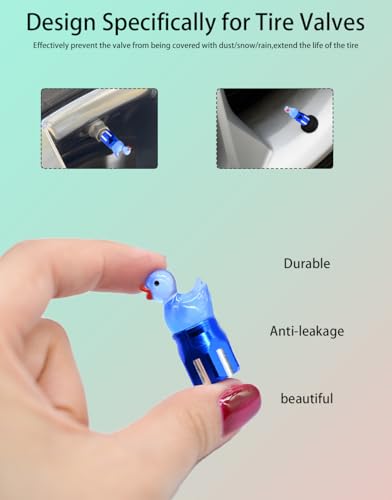 4-Pack Handmade Blue Duck Valve Stem Caps for Schrader Valves, Glow-in-The-Dark Tire Valve Covers, Unique Car & Bike Accessory, Fun Vehicle Customization, for Car Enthusiasts