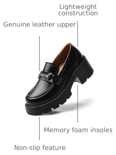 Image of Chunky Loafers Women Shoes Platform Loafers Womens Loafer Heel | Comfortable Penny Lightweight Metal Buckle Work Office Dress Business Casual Formal Ladies Women's Slip-Ons