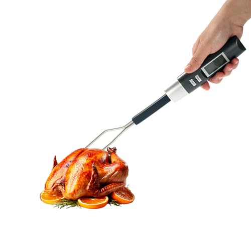 Grill Thermometer Fork with Instant Read, Digital BBQ Fork Thermometer with 5.1in Stainless Steel Probe, 16in Extra Long Design, Programmable Meat Thermometer for Grilling Steak, Chicken, Turkey, Pork