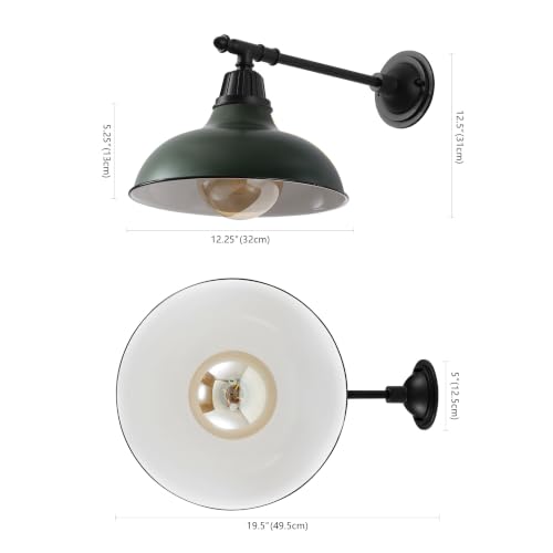 Image of JONATHAN Y Wallace 12.25 inch Matte Green and Black Metal Gooseneck Barn Sconce