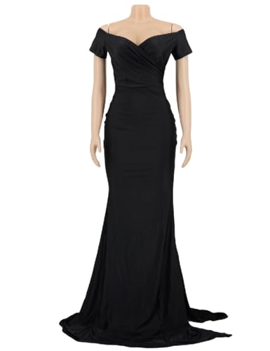 Image of Womens Off Shoulder Sexy V Neck High Split Long Maxi Dress, Formal Cocktail Party Evening Gown Mermaid Dress