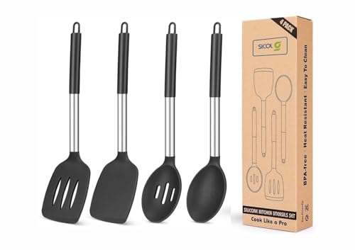 Pack of 4 Silicone Cooking Utensils Set, Non Stick Large Solid Sp...