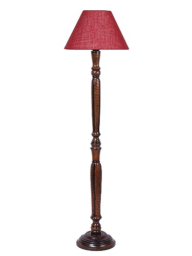 Image of Devansh Maroon Jute Conical Wooden Floor lamp -26