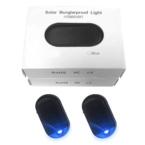 Shudyear Car Solar Power Simulated Dummy Alarm,Anti-Theft LED Flashing Security Light Fake lamp,with USB Charger Port,car Security Accessories Universal for Most Cars Pack of 2(Blue)