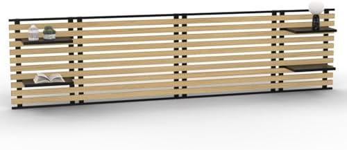 IDMarket Tête De Lit Suspendue Aria 240 Cm Lattes Verticales Bois Et Noir Avec Étagères