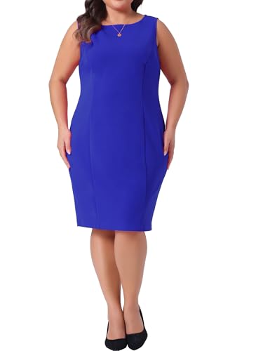 Image of Agnes Orinda Plus Size Sheath Dress for Women Sleeveless Boat Neck Casual Straight Pencil Work Dresses