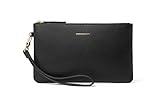 DORIS&JACKY Small Leather Wristlet Clutch Purse for Women Slim Designer Wallet and Cellphone Pouch Bag With Detachable Strap (Black)