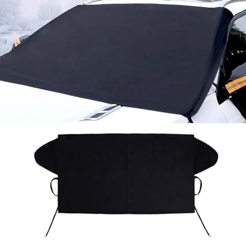Image of JOYCOURT Windshield Cover for Ice & Snow, 600D Oxford Fabric Car Windshield Frost Cover with Side Mirror Cover, 56 inch x 44 inch Auto Winter Frost Hail Protector Accessories for Sedan Truck SUV Van Pickup