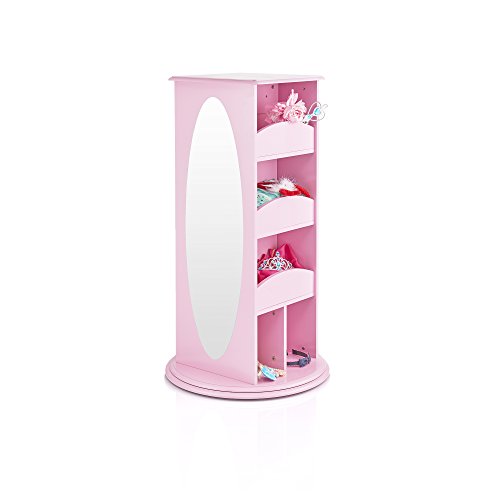 Guidecraft Rotating Dress-Up Storage - Pink: Armoire for Toddlers with 2 Mirrors, Cubbies & Hooks, Princess Costume Storage with Shelves - Little Girls Bedroom Furniture