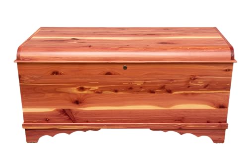 Image of Rustic Red Door Co. Cedar Hope Chest with Waterfall Top, Amish Made Wooden Storage Trunk Box for Bedroom, Blanket, Clothes, Anti-Slam Hinges and Lock, 42 inch, Cedar Wood, Natural Stain