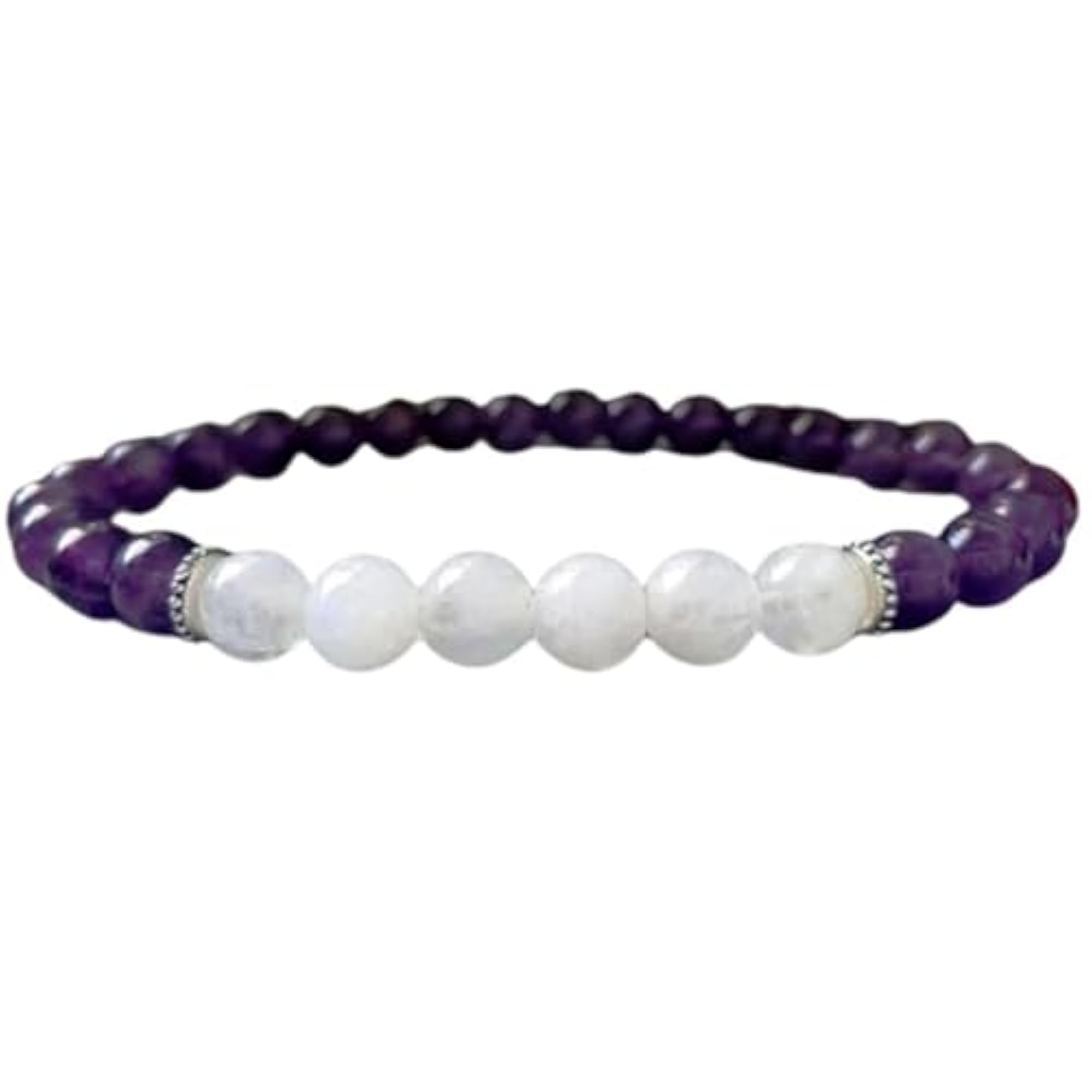 Natural Amethyst & Moonstone Gemstone Stretch Bracelet, Unisex Healing