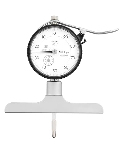 Mitutoyo 7218A Dial Depth Gage, 0-8" Range, 0.001" Graduation, ±0.002" Accuracy, Flat Base Design for Precise Hole, Narrow Groove, and Step Depth Measurement in Machining and Inspection