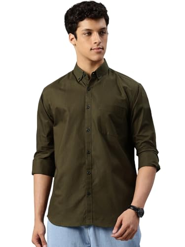 Image of Majestic Man Men's Solid Pure Cotton Casual Shirt - Slim Fit | Full Sleeves | Soft & Breathable Fabric