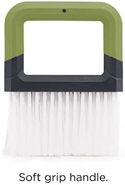 CleanPEAK Mini Portable Dustpan and Brush Set with Soft Grip Handle - 21cm x 19cm x 3cm  Grey / Green