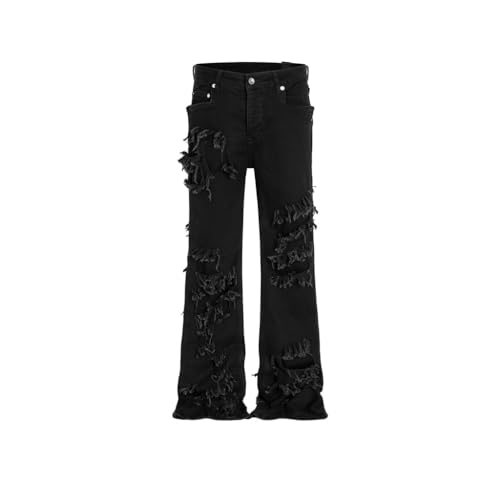 High Elastic Black Cow Unisex Flared Leg Casual Jeans for Men and Women