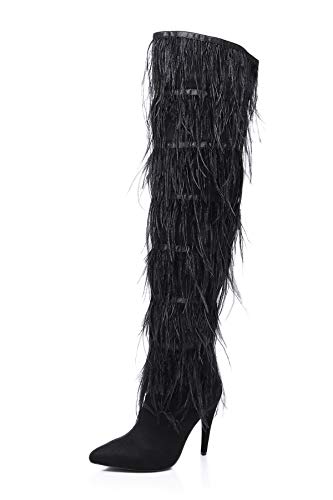 Stupmary Women Pointed Toe Sparkle Sequins Over the Knee Boots Winter Stiletto Heels Thigh High Bootie3