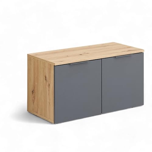 Lagos Schuhbank in Artisan Eiche Optik, Anthrazit - Moderne Sitzbank mit Stauraum für Ihren Flur - 80 x 44 x 38 cm (B/H/T)