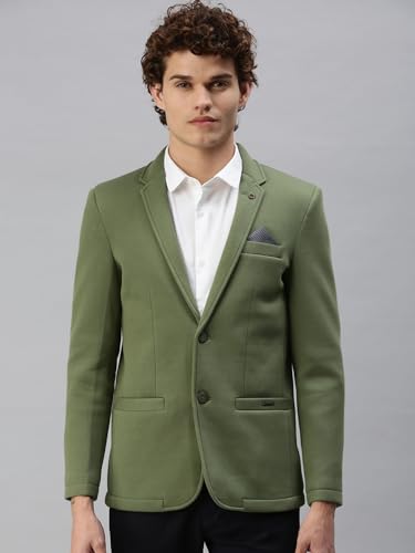 Image of SHOWOFFFF Men Solid Single Breasted Casual Blazer | Notched Lapel Full Sleeves Cotton Blazer for Mens | Slim Fit Regular Length Blazer for Men's