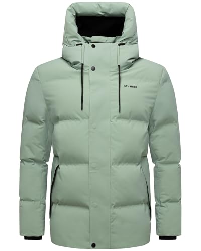 STONE HARBOUR Chaqueta de invierno para hombre, impermeable, cálida, acolchada con botones magnéticos, Taviaan XX S-3XL, Verde hielo., XL