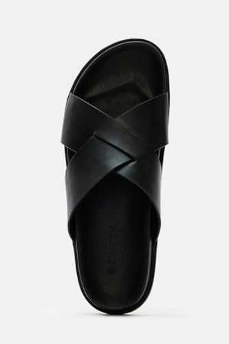Image of SNITCH Men's Sandals | Crisscross Strap Design & Solid Pattern | PU Synthetic Upper & Durable TPR Outsole | Lightweight Casual Footwear
