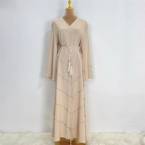 Abaya ouverte Dubaï premium de couleur unie ornée de perles