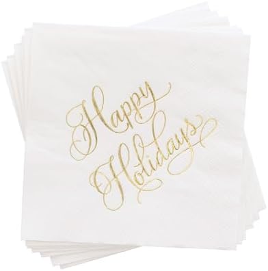 Sugar Paper Christmas Napkins, Elegant 3 Ply Disposable Cocktail Napkins for Holiday Parties, Beverages, or Desserts, Soft and Absorbent, Home Decor, 5 x 5 Inch, 20 Count Set, Happy Holidays image 4