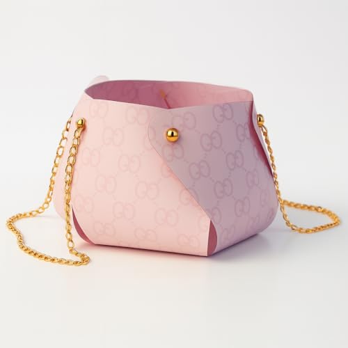 Image of Oasis Pack of 10 Flower Bouquet Gift Bags with Handles | Valentine's Day Gifting Bags for Her & Him | Goodie Bags for Wedding Return Gifts, Birthday, Bridal & Baby Shower | 14 x 15 x 12 cm | Pink