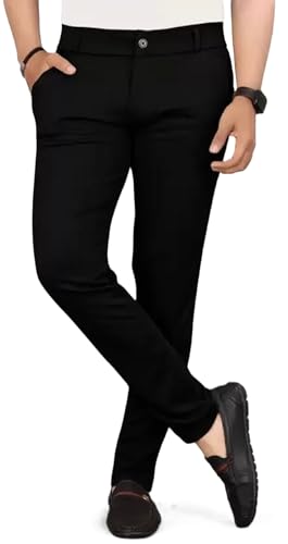Image of Men's Slim Fit Formal Trousers with Mid-Rise Waist and Lycra Blend | Solid Pattern and Button Closure | Ideal for Office, Business, and Everyday Wear