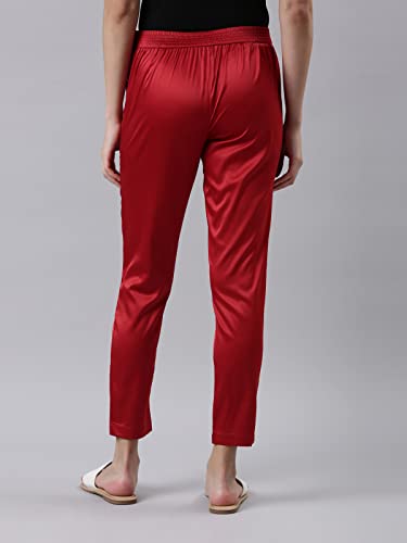 Image of GO COLORS Women Mid Rise Polyester Shiny Pant