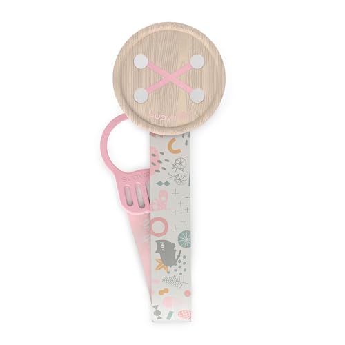 Suavinex, Chupetero de Tela para Bebé, Cinta con Diseño a Doble Cara, Cadena Chupete Bebé, Sujeta Chupete Clip con Pinza. Para Bebés +0 Meses, Apto Recién Nacido, Walk Rosa