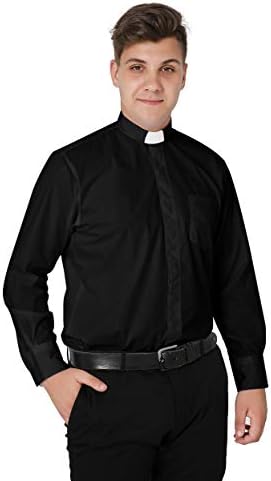 IvyRobes Mens Tab-Collar Long Sleeves Clergy Shirt Black (Necksize 16.5")