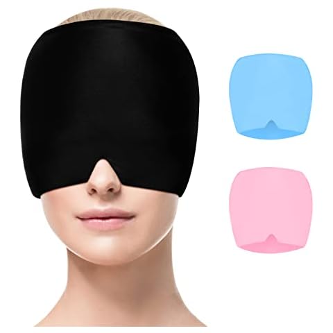 ABYON Migraine and Headache Relief Cap, Reusable Cold Therapy Headache Cap, Cold Ice Compress Head Wrap for Tension Headache, Sinus Pressure, Puffy Eyes, Stress Relief (Black) Cover