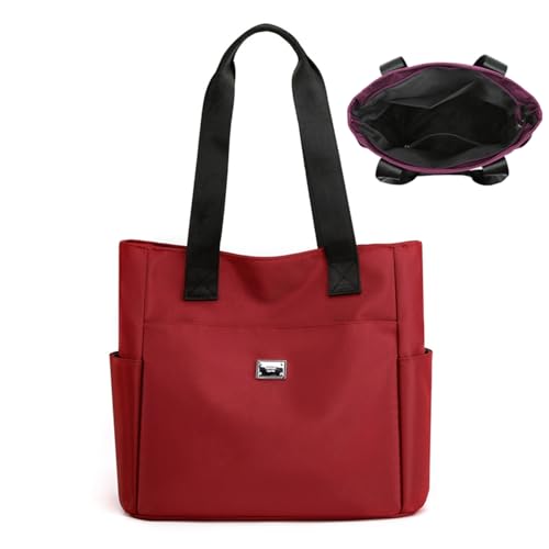 Large Capacity Water Repellent Nylon Shoulder Bag for Women, Multi-Pocket Tote with Zipper,Travel Handbag, Beach & Daily Use